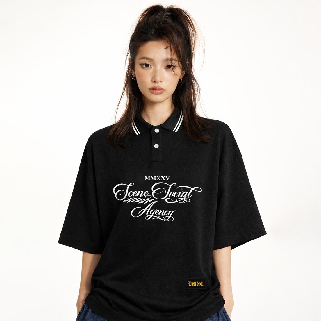 DMNC Scene Social Agency Oversize Embroidered Polo Shirt Unisex