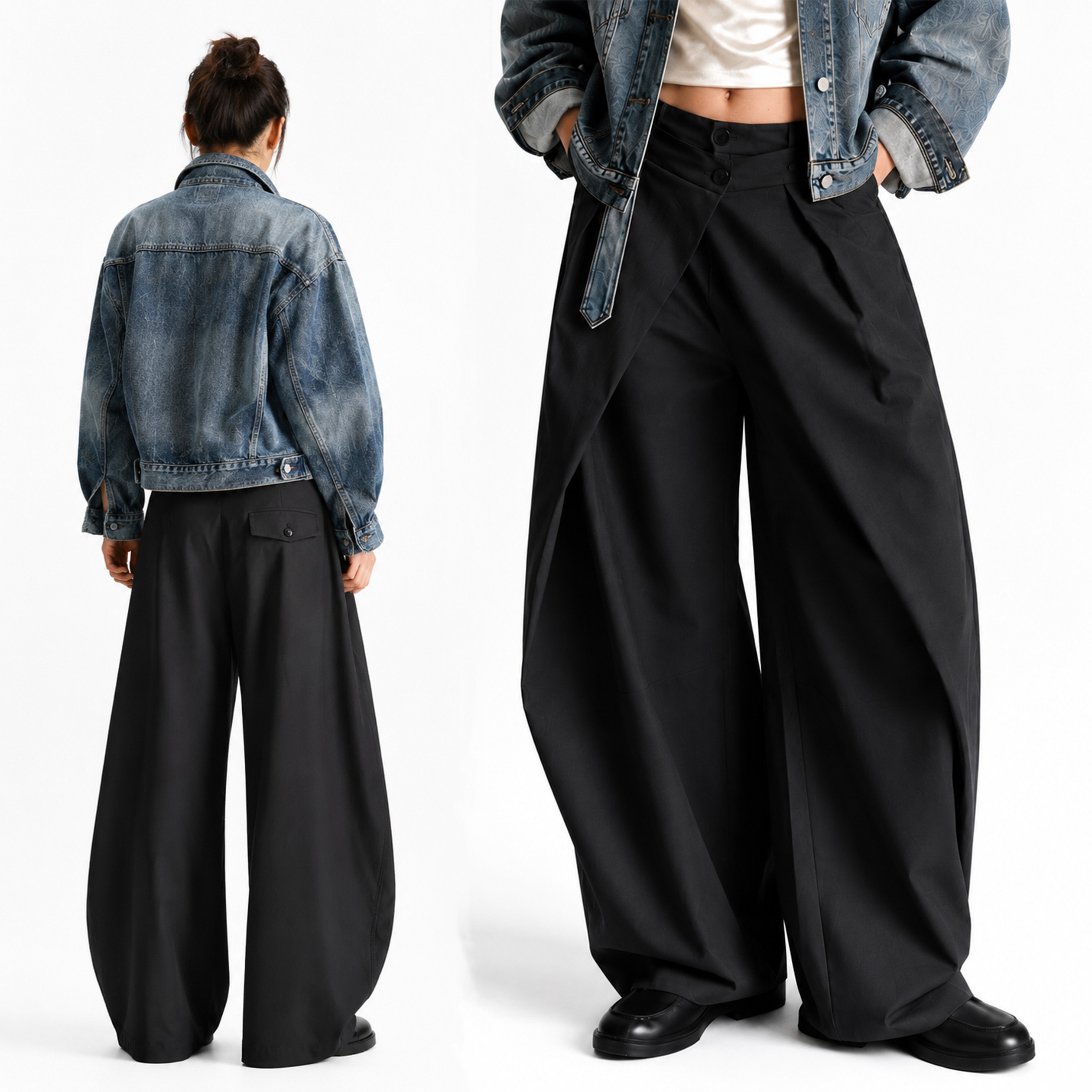 DMNC CAIRO Barrel Pants Double Button Pleat Trousers Unisex
