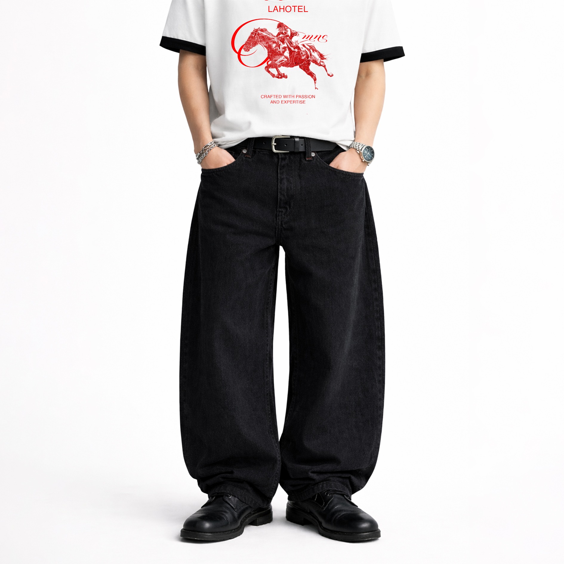 DMNC Black Vault Balloon Jeans Unisex Heavy Denim
