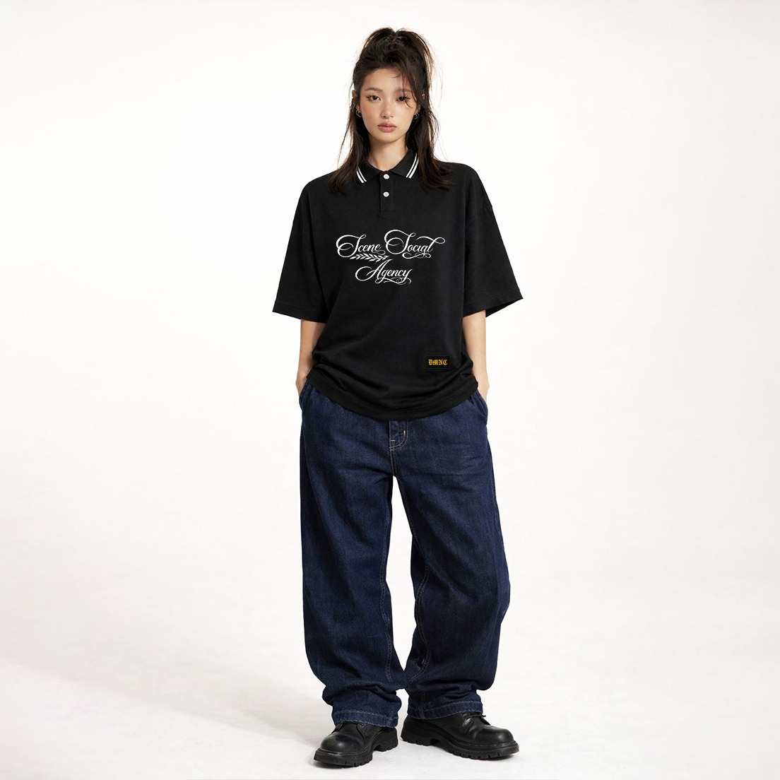DMNC Scene Social Agency Oversize Embroidered Polo Shirt Unisex