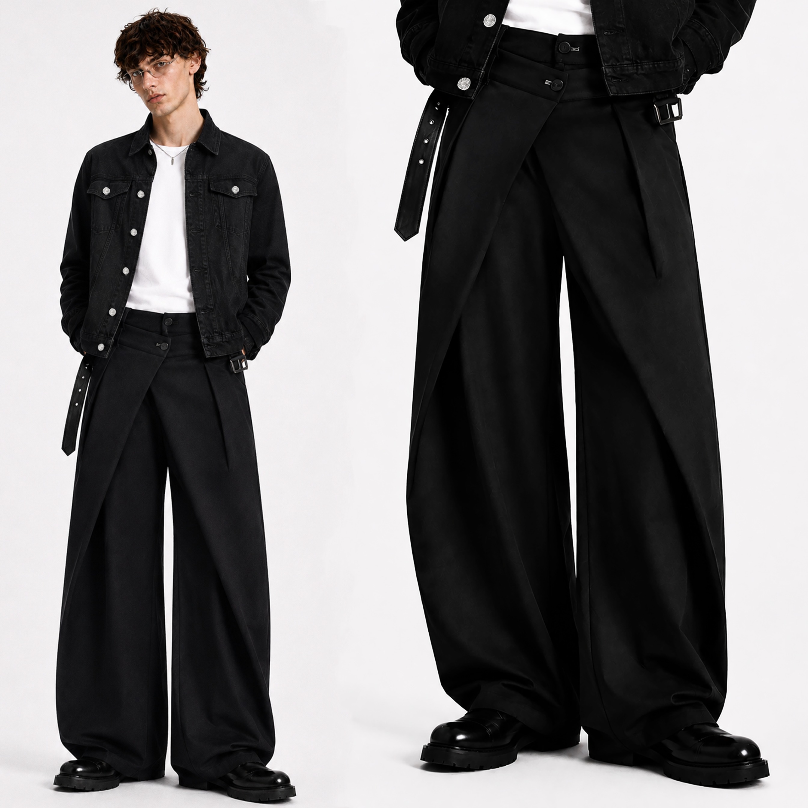 DMNC CAIRO Barrel Pants Double Button Pleat Trousers Unisex