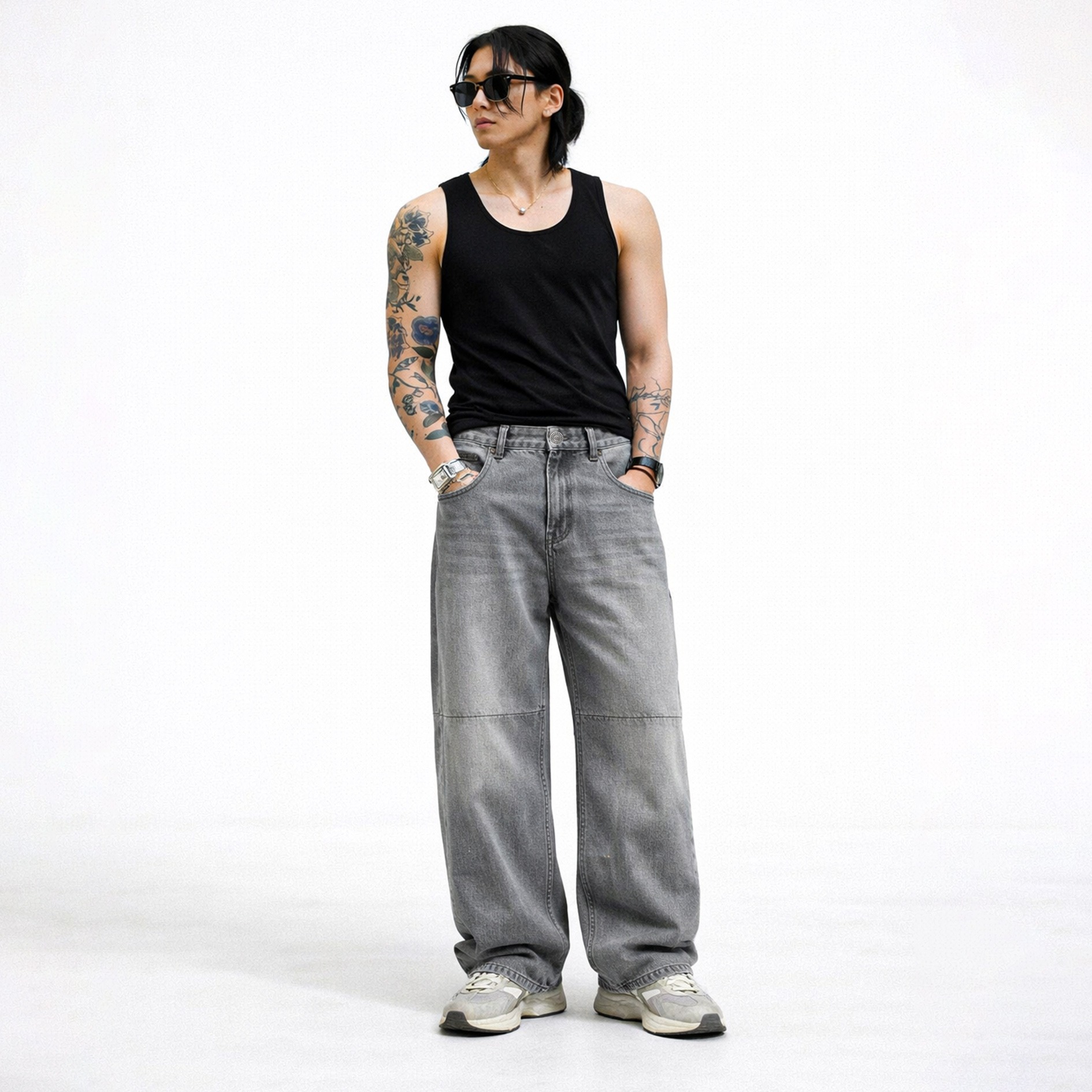 DMNC DRIFT Jeans Super Baggy Fit Unisex – Grey Washed
