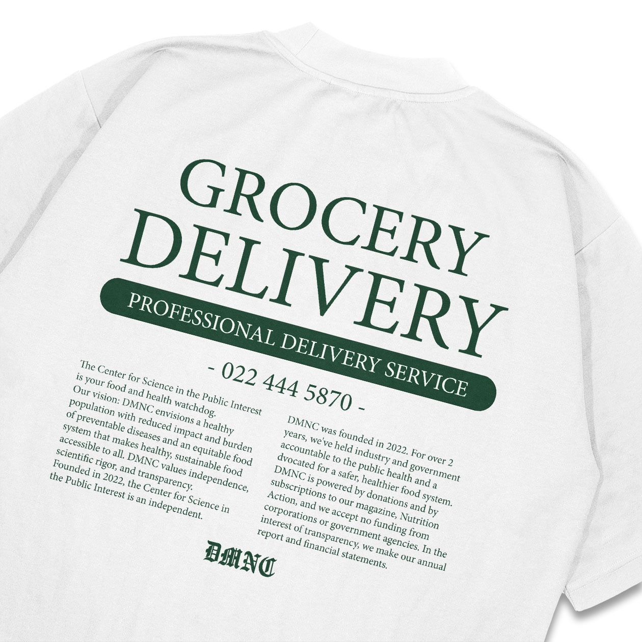 DMNC Grocery Delivery T-Shirt Kaos Heavyweight White 16s 255 GSM