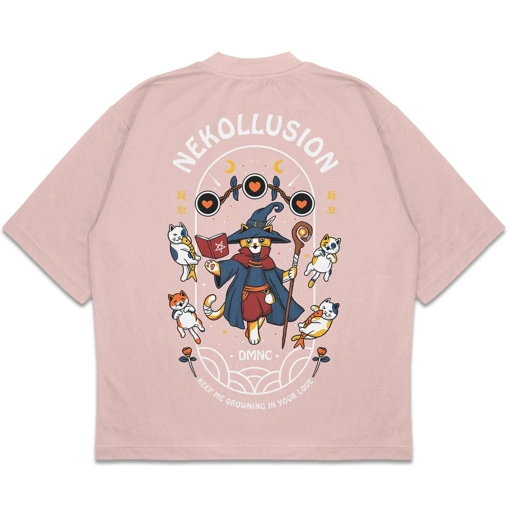 Image of DMNC Heavyweight Oversize Boxy T-Shirt – Wizard Cat 16s 255 GSM