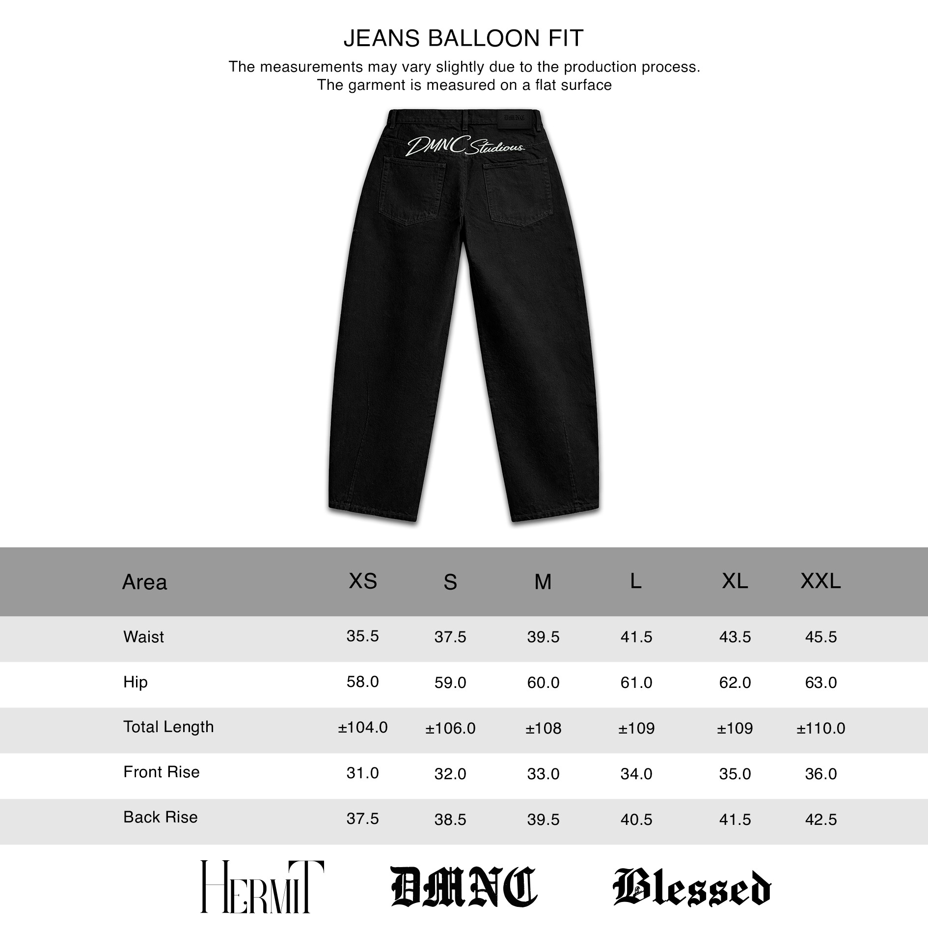 DMNC Black Vault Balloon Jeans Unisex Heavy Denim