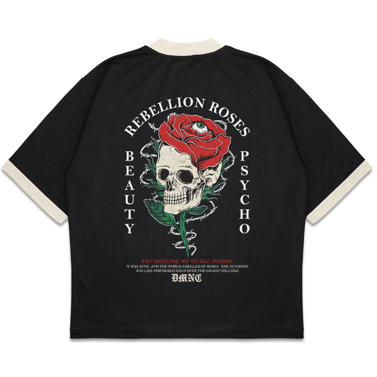 DMNC Ribbed Contrast Regular T-Shirt – Rebellion Roses 16s 255 GSM Unisex