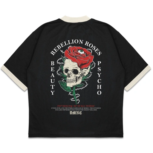 Image of DMNC Ribbed Contrast Regular T-Shirt – Rebellion Roses 16s 255 GSM Unisex