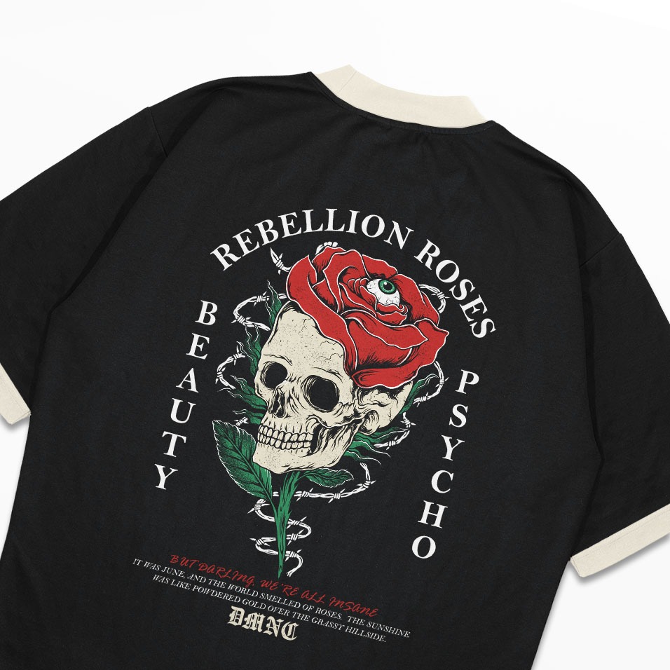 DMNC Ribbed Contrast Regular T-Shirt – Rebellion Roses 16s 255 GSM Unisex