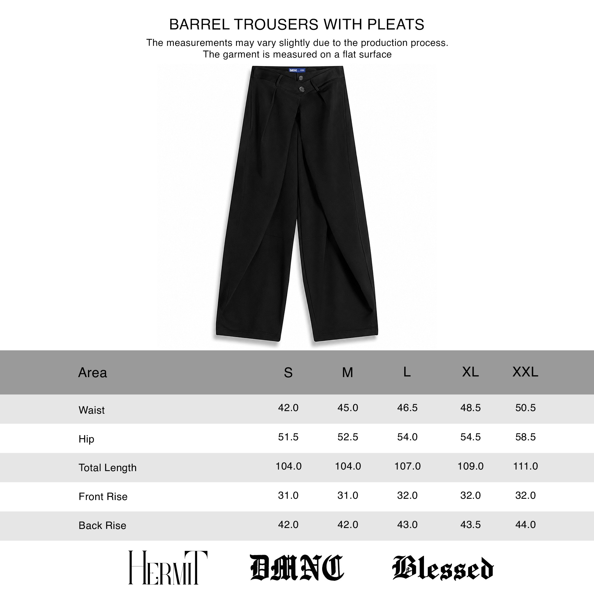 DMNC CAIRO Barrel Pants Double Button Pleat Trousers Unisex