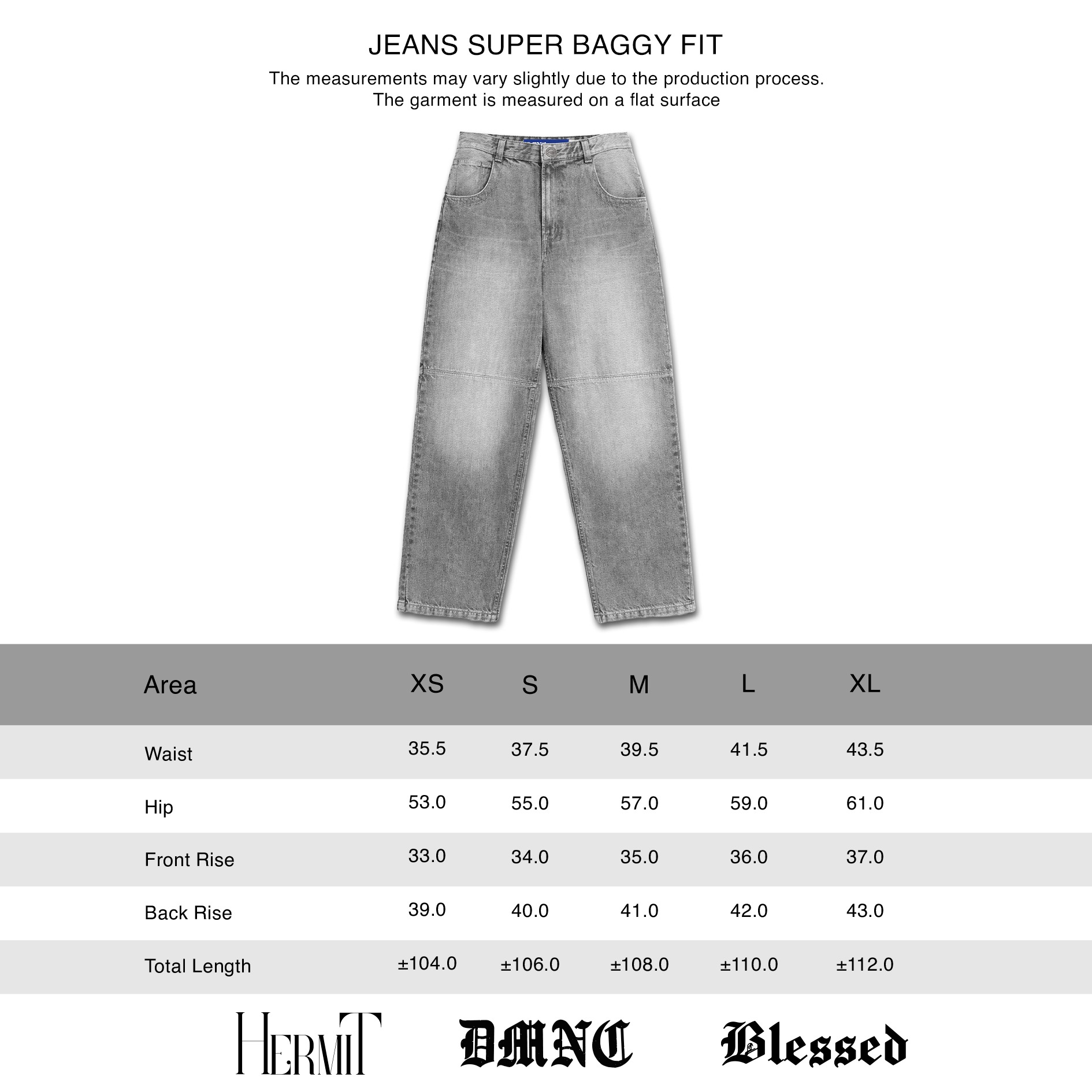 DMNC DRIFT Jeans Super Baggy Fit Unisex – Grey Washed