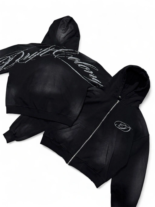 Image of OBSIDIAN BLACK ZIPPER HOODIE