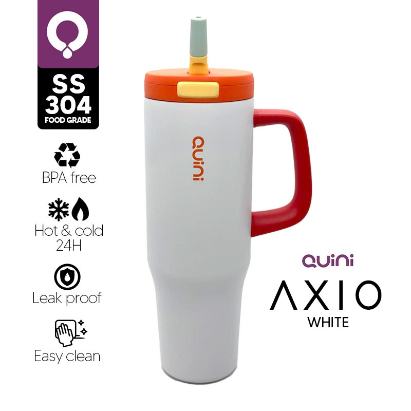 Quini | Tumbler Axio Bottle Medium With Handle and Pop Up Straw 1Liter - White