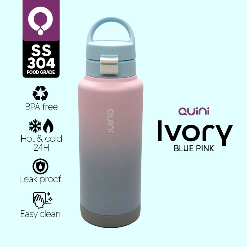 Quini | Tumbler Ivory Blue Pink - Bahan Stainless Steel | Vacuum Insulated | Anti Leak | Design Modern Tahan Panas & Dingin 1000ml