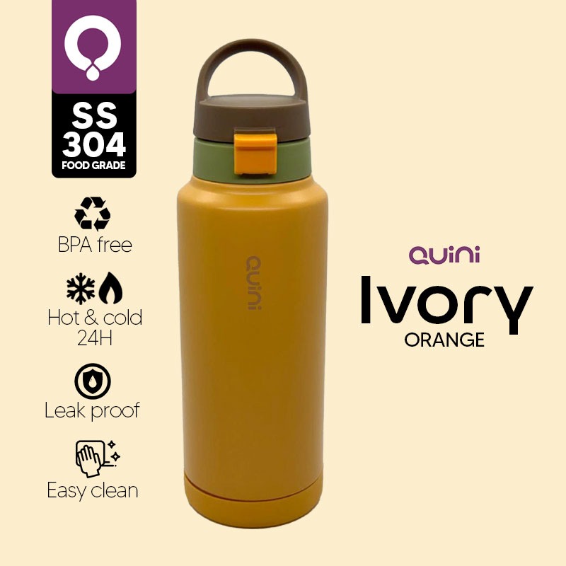 Quini | Tumbler Ivory Orange - Bahan Stainless Steel | Vacuum Insulated | Anti Leak | Design Modern Tahan Panas & Dingin 1000ml