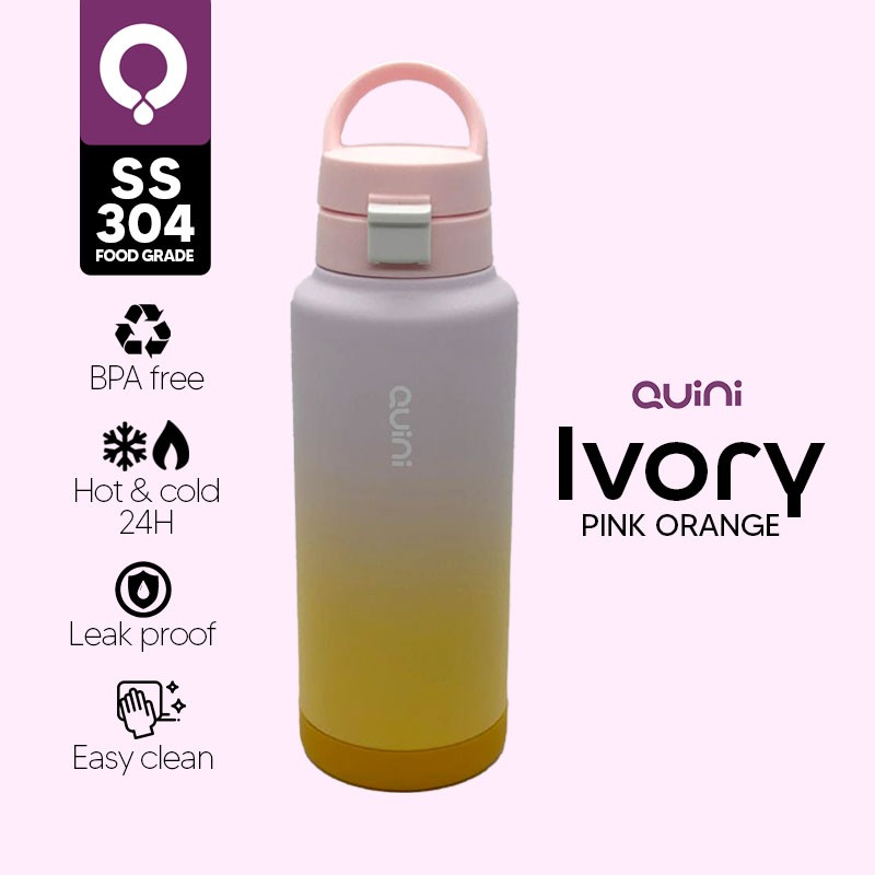 Quini | Tumbler Ivory Pink Orange - Bahan Stainless Steel | Vacuum Insulated | Anti Leak | Design Modern Tahan Panas & Dingin 1000ml