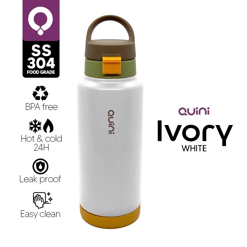 Quini | Tumbler Ivory White - Bahan Stainless Steel | Vacuum Insulated | Anti Leak | Design Modern Tahan Panas & Dingin 1000ml