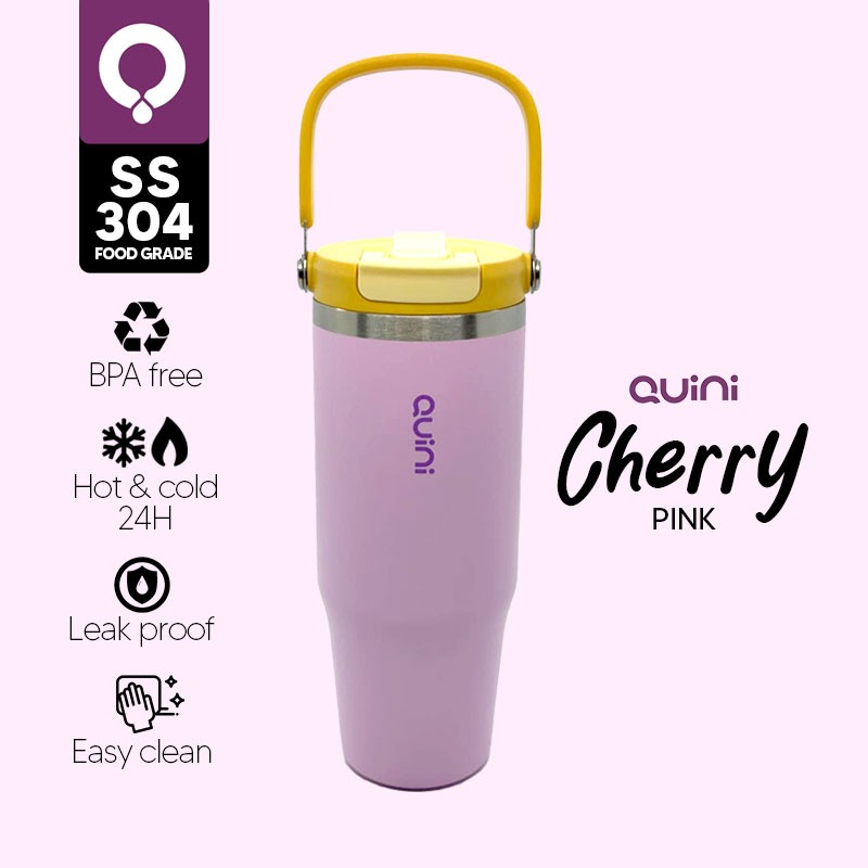 Quini | Tumbler Cherry Collection Botol Tumbler Stainless Steel 1000ml - Pink