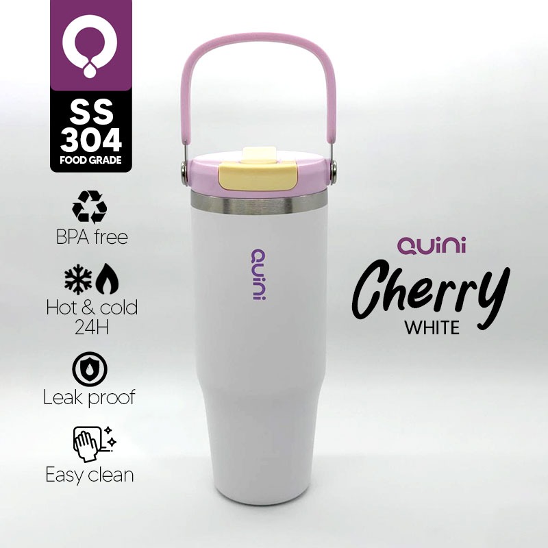 Quini | Tumbler Cherry Collection Botol Tumbler Stainless Steel 1000ml - White