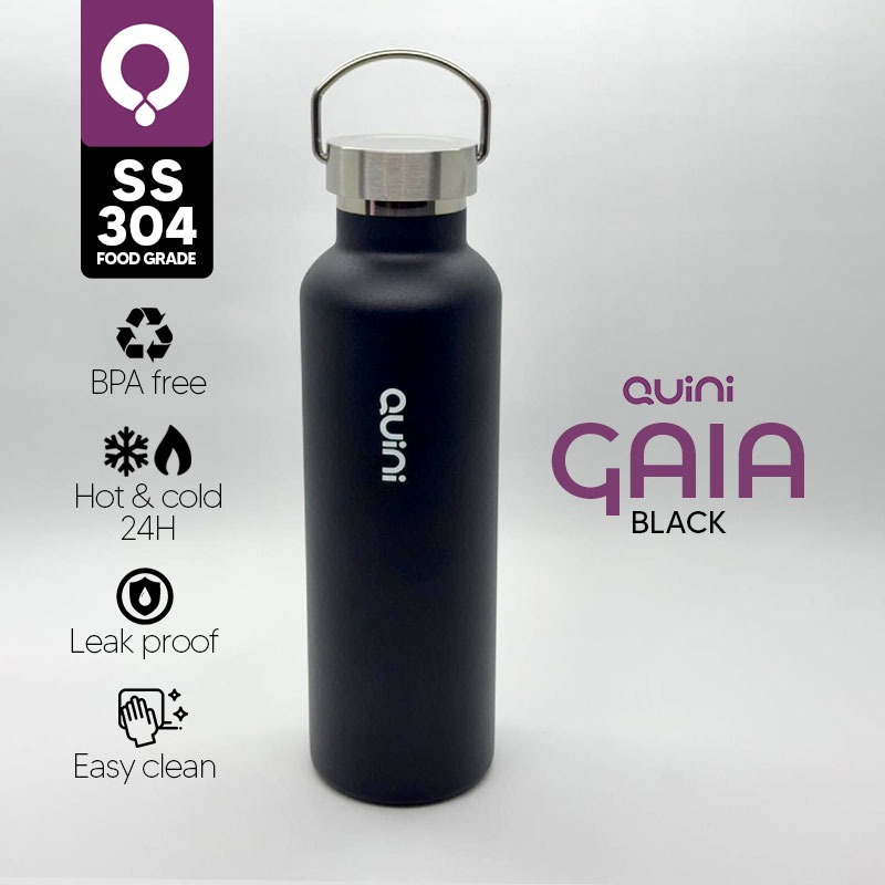 Quini | Tumbler Gaia With Doff Color Botol Minum Vacuum flask  cold and hot 750ml - Black