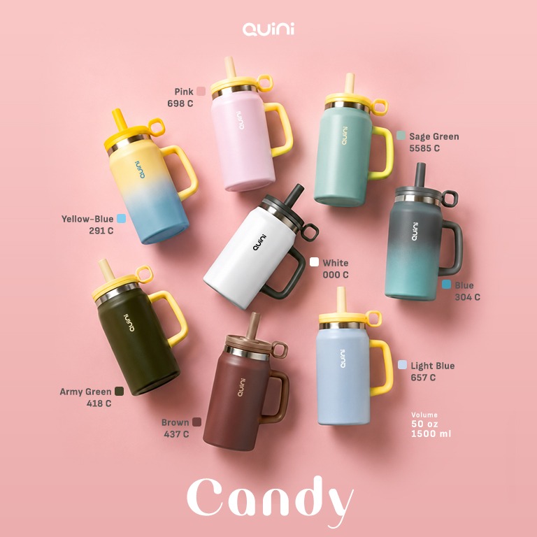 Quini Candy 1500ml / 50oz Botol Minum Stainless Steel Tahan Panas Dan Dingin