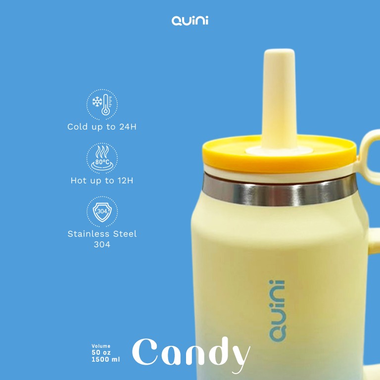 Quini Candy 1500ml / 50oz Botol Minum Stainless Steel Tahan Panas Dan Dingin