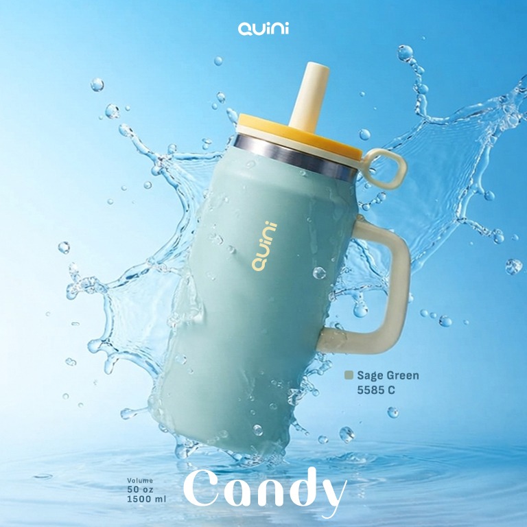 Quini Candy 1500ml / 50oz Botol Minum Stainless Steel Tahan Panas Dan Dingin