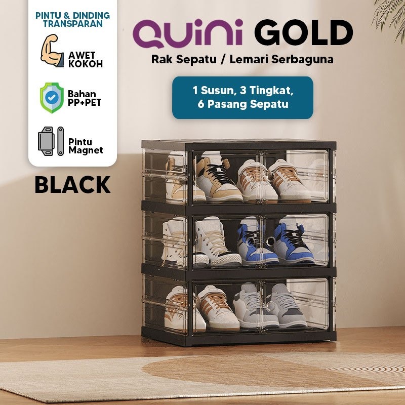 Quini Gold Single 1 Baris Kabinet Sepatu 3/6/9 Tingkat. Rak Sepatu / Penyimpanan Sepatu