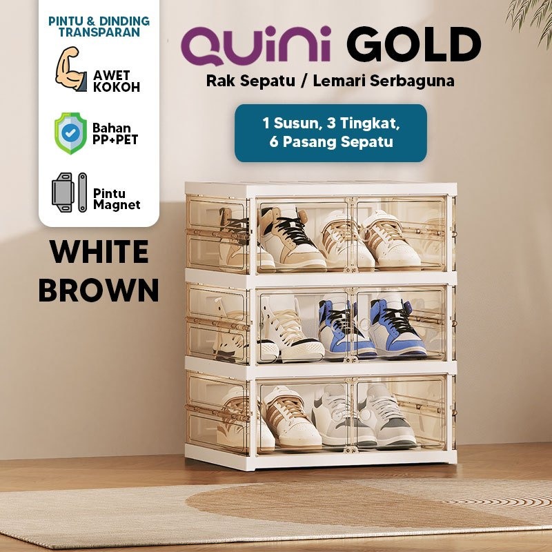 Quini Gold Single 1 Baris Kabinet Sepatu 3/6/9 Tingkat. Rak Sepatu / Penyimpanan Sepatu