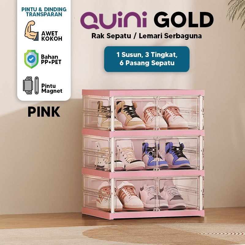 Quini Gold Single 1 Baris Kabinet Sepatu 3/6/9 Tingkat. Rak Sepatu / Penyimpanan Sepatu