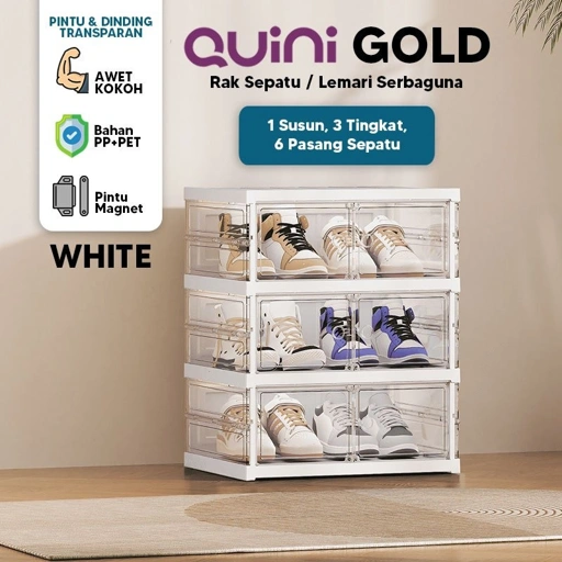 Image of Quini Gold Single 1 Baris Kabinet Sepatu 3/6/9 Tingkat. Rak Sepatu / Penyimpanan Sepatu