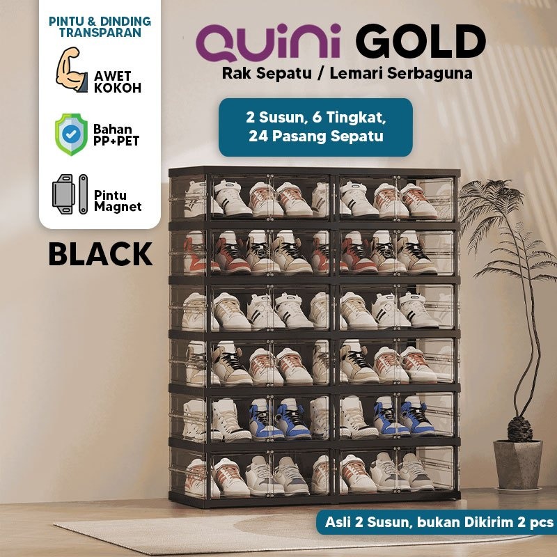 Quini Gold Double 2 Baris Kabinet Sepatu 3/6/9 Tingkat. Rak Sepatu / Penyimpanan Sepatu