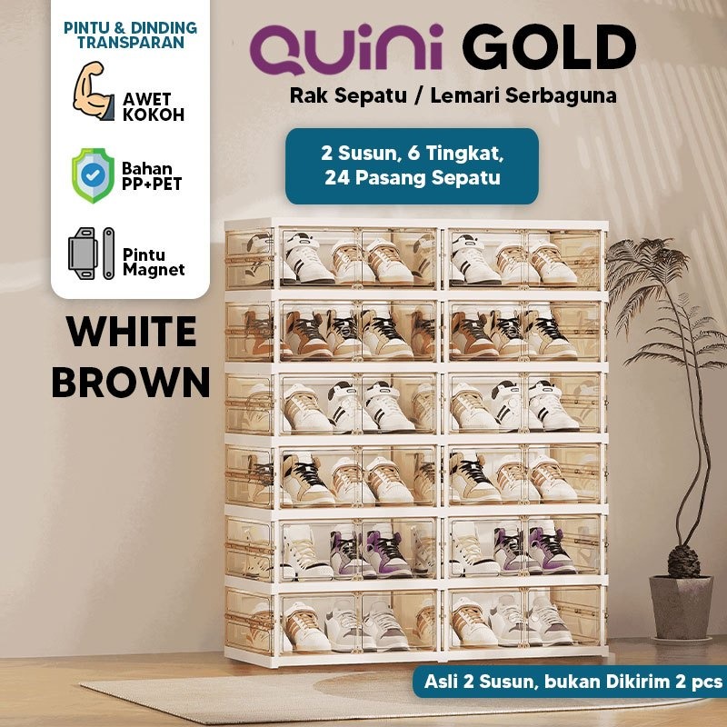 Quini Gold Double 2 Baris Kabinet Sepatu 3/6/9 Tingkat. Rak Sepatu / Penyimpanan Sepatu