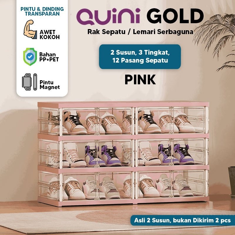 Quini Gold Double 2 Baris Kabinet Sepatu 3/6/9 Tingkat. Rak Sepatu / Penyimpanan Sepatu