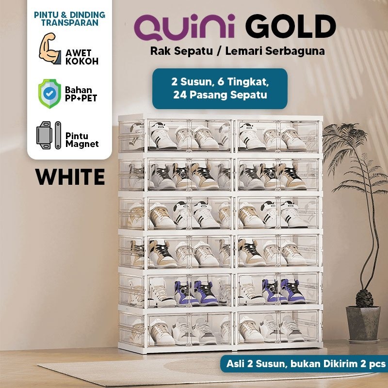 Quini Gold Double 2 Baris Kabinet Sepatu 3/6/9 Tingkat. Rak Sepatu / Penyimpanan Sepatu