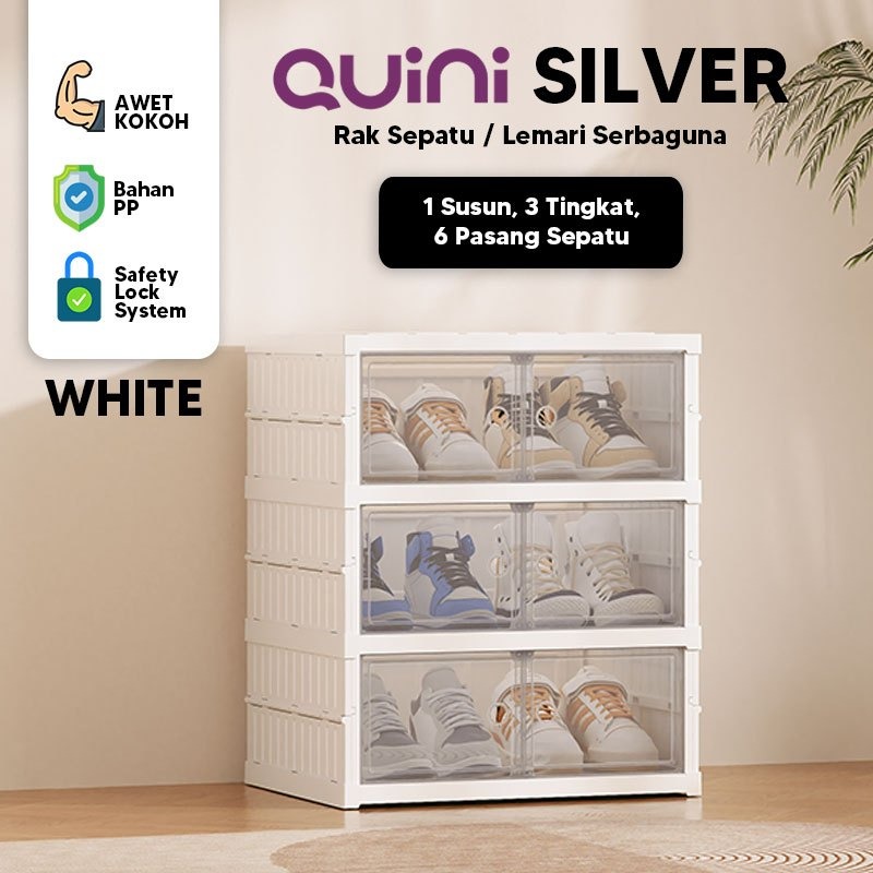Quini Silver Single 1 Baris Rak Sepatu / Kabinet Sepatu / Lemari Sepatu Lipat. Instalasi Mudah