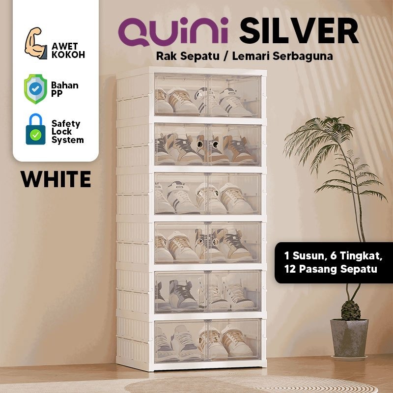 Quini Silver Single 1 Baris Rak Sepatu / Kabinet Sepatu / Lemari Sepatu Lipat. Instalasi Mudah