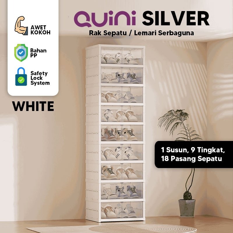 Quini Silver Single 1 Baris Rak Sepatu / Kabinet Sepatu / Lemari Sepatu Lipat. Instalasi Mudah