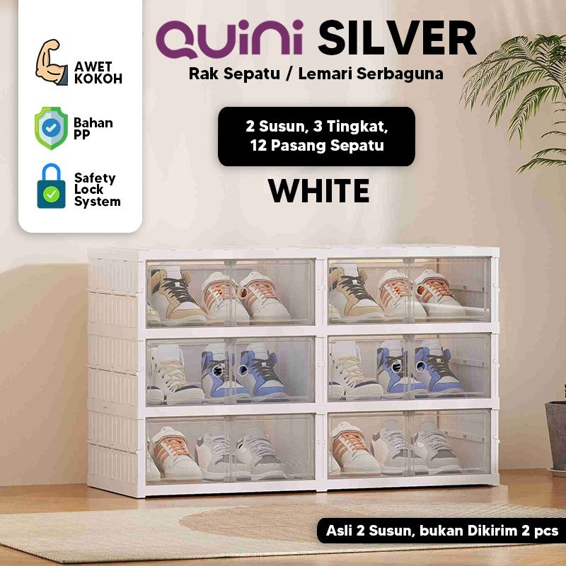 Quini Silver Double 2 Baris Rak Sepatu / Kabinet Sepatu / Lemari Sepatu Lipat. Instalasi Mudah