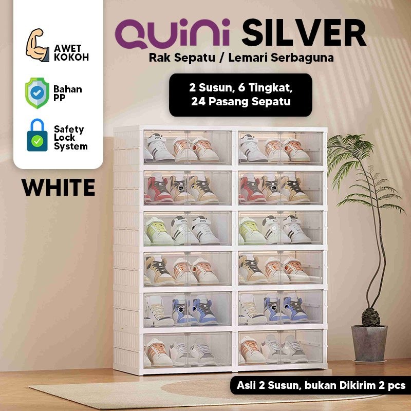 Quini Silver Double 2 Baris Rak Sepatu / Kabinet Sepatu / Lemari Sepatu Lipat. Instalasi Mudah