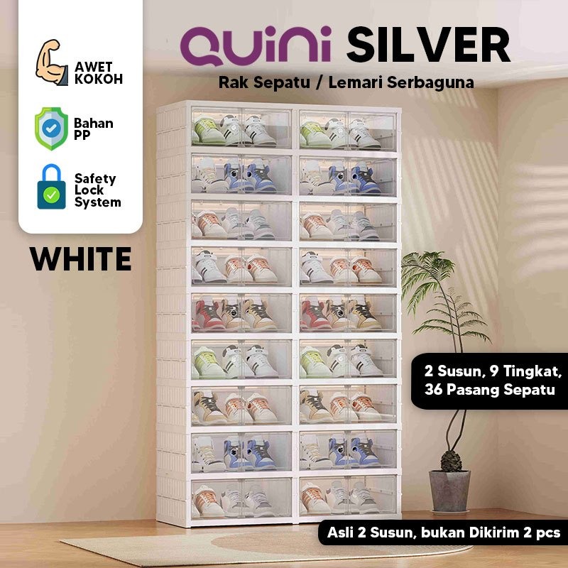 Quini Silver Double 2 Baris Rak Sepatu / Kabinet Sepatu / Lemari Sepatu Lipat. Instalasi Mudah