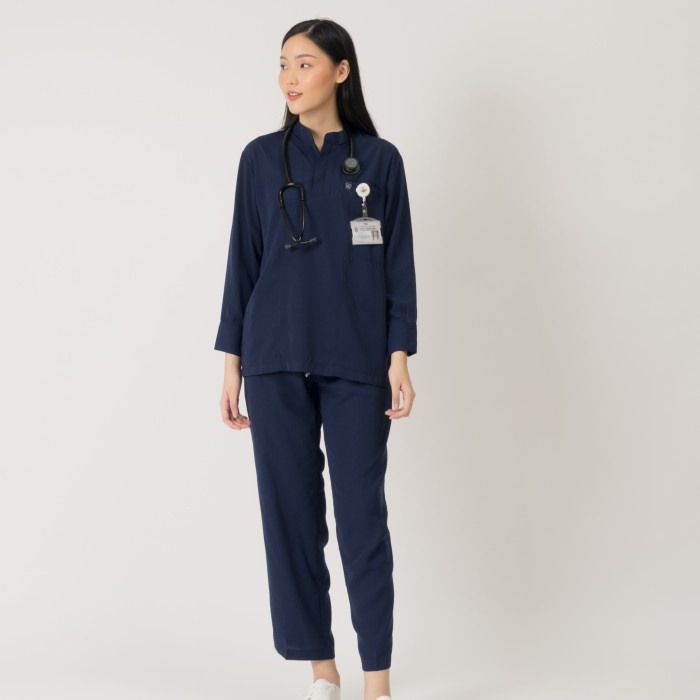 First Line - Mandarin Long Sleeve Set (Regular Pants) - Dark Blue