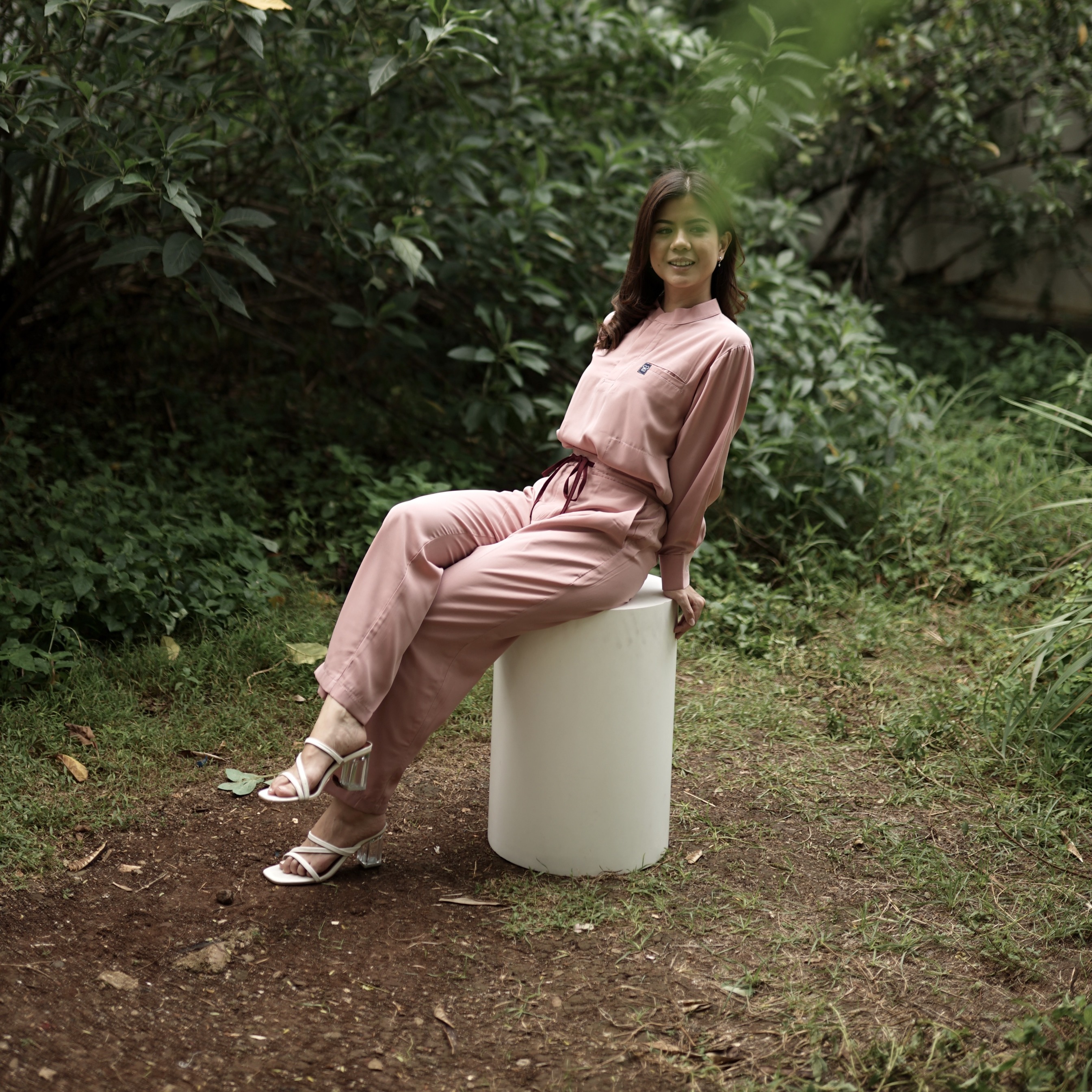 First Line - Mandarin Long Sleeve Set (Regular Pants) - Pink