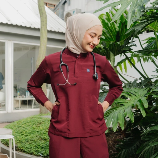 Image of First Line - Mandarin Long Sleeve Set (Reguler Pants) - Maroon