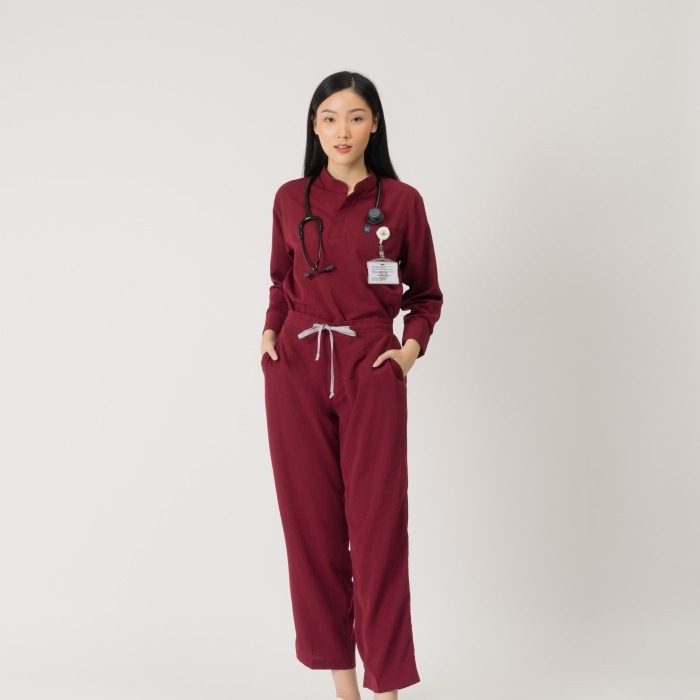 First Line - Mandarin Long Sleeve Set (Regular Pants) - Maroon