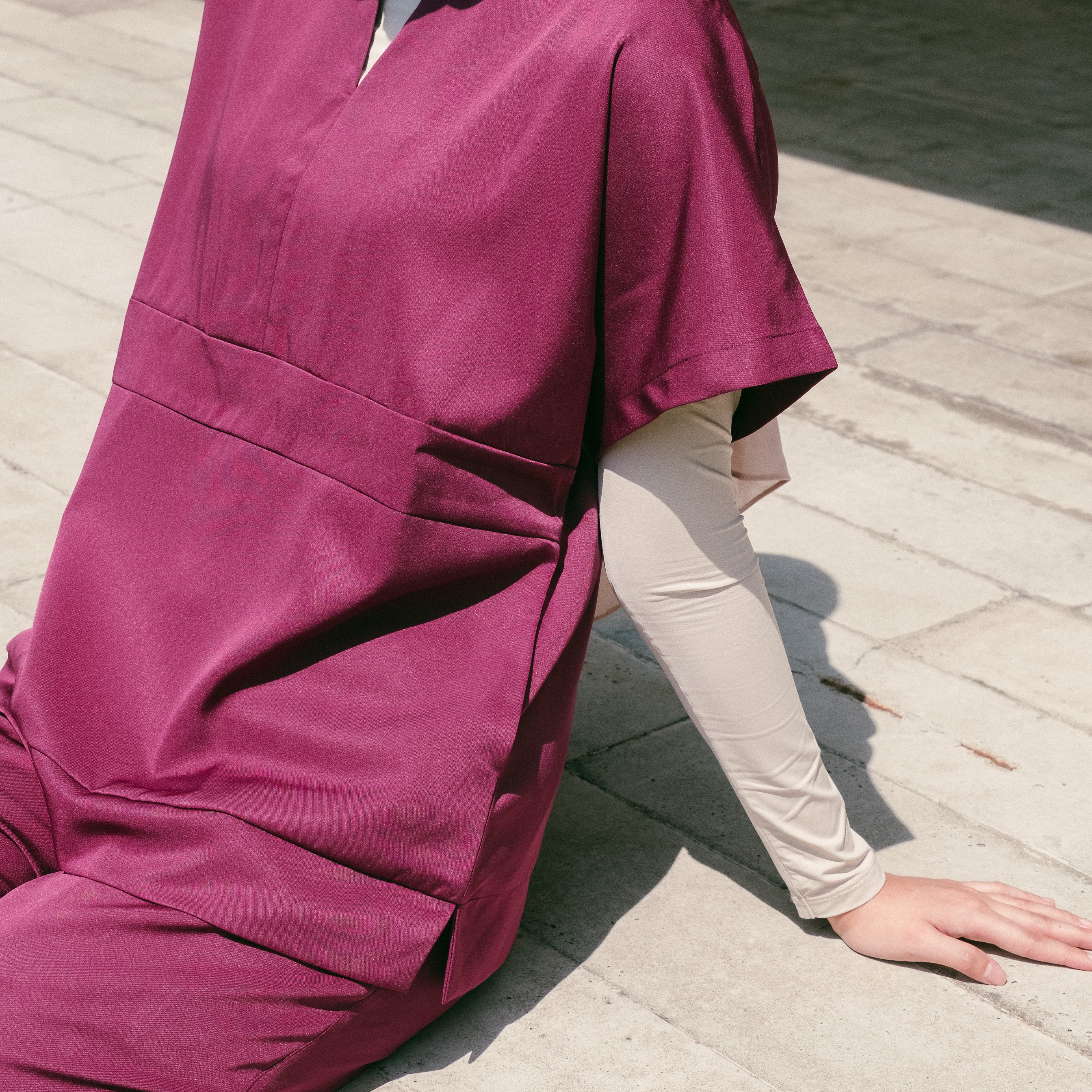 Cardinal - Slit Short Sleeve Set (Slim Fit Pants) - Wine