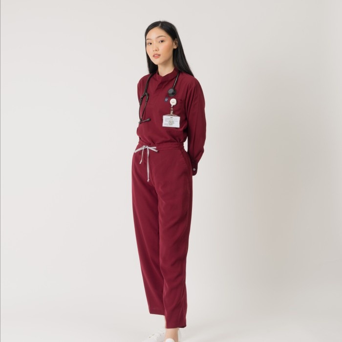 First Line - Mandarin Long Sleeve Set (Regular Pants) - Maroon