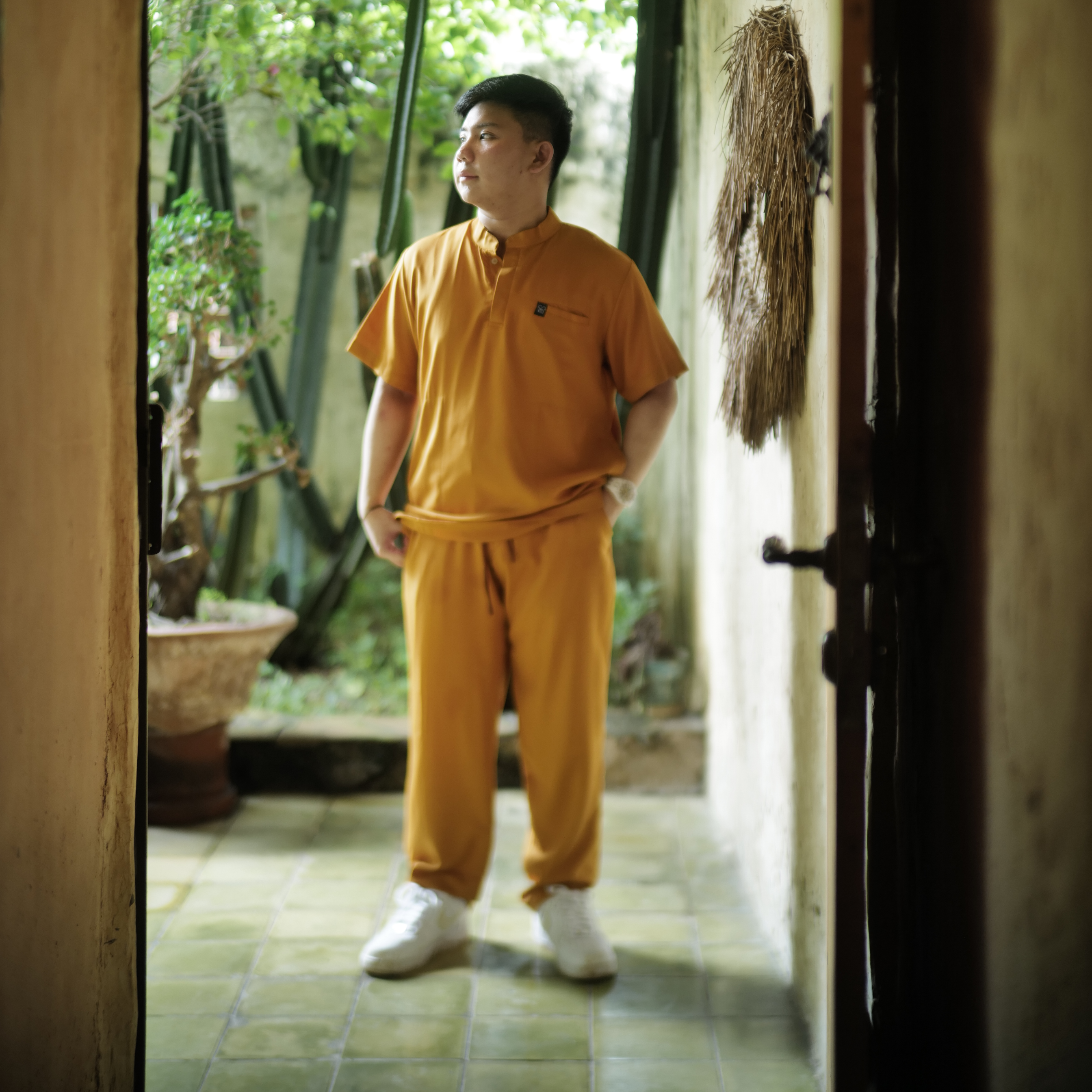 Empirical - Mandarin Short Sleeve Set (Regular Pants) - Pumpkin