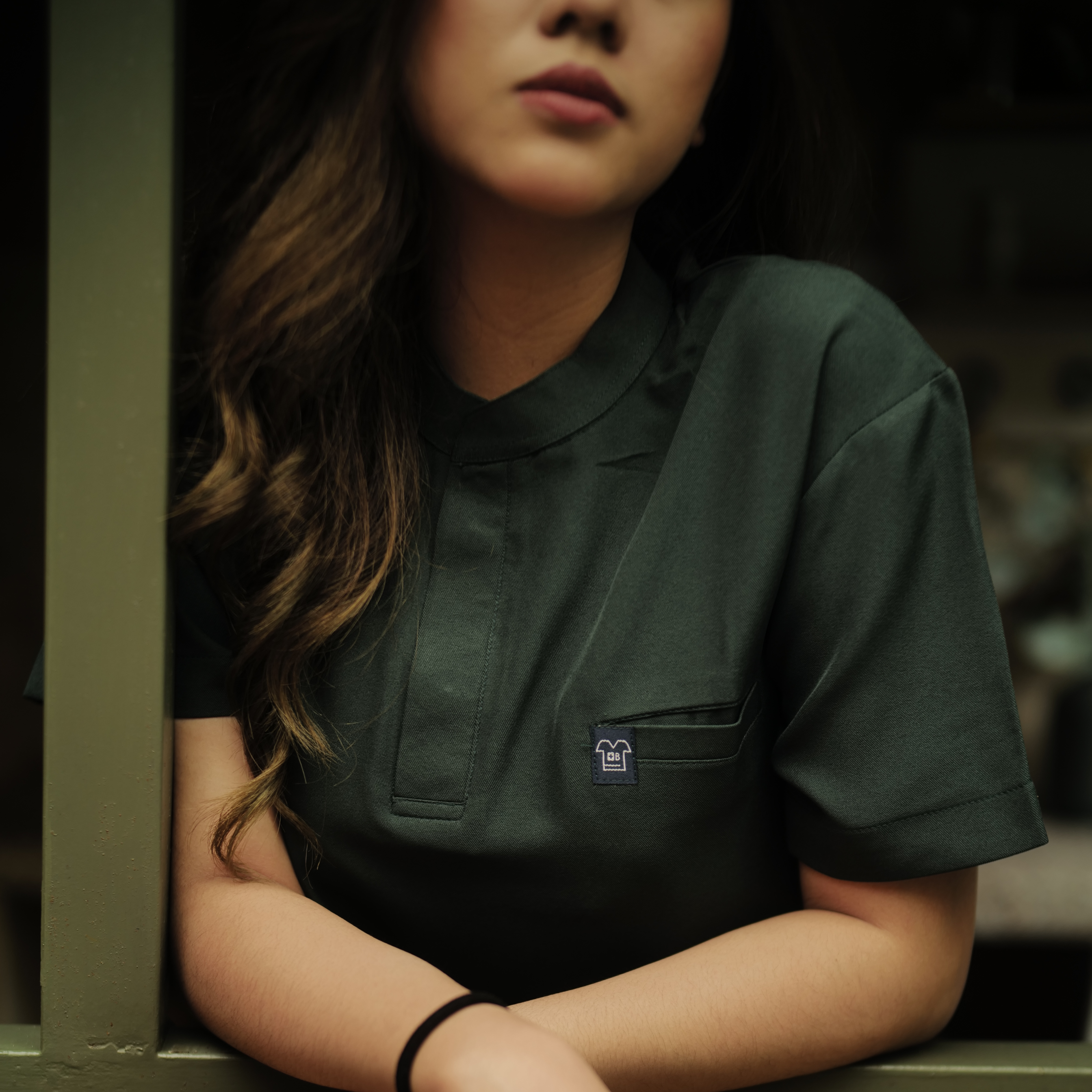 Empirical - Mandarin Short Sleeve TOP - Dark Green