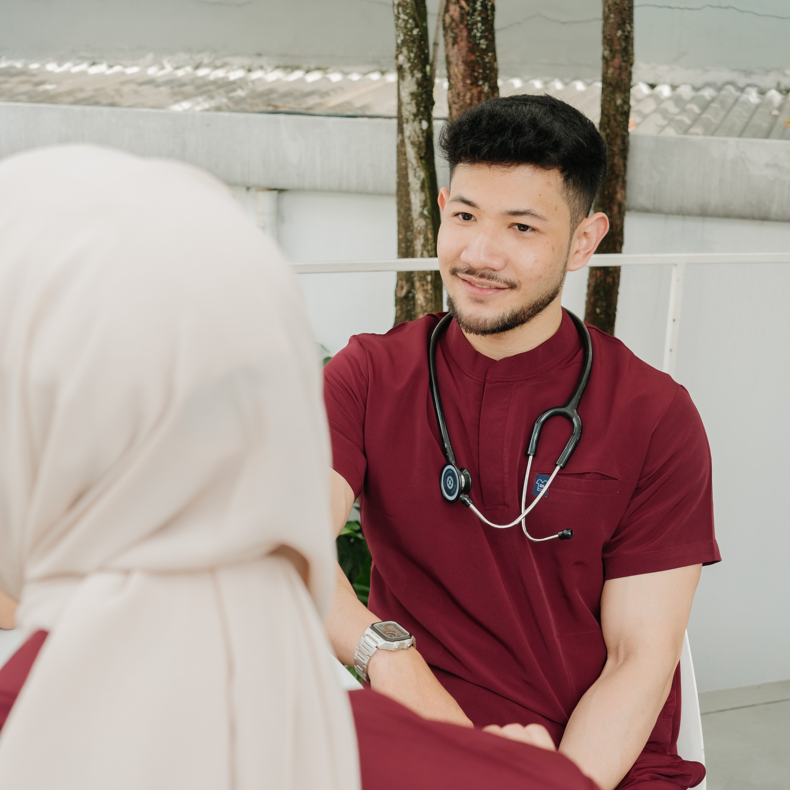 First Line - Mandarin Short Sleeve Set (Regular Pants) - Maroon
