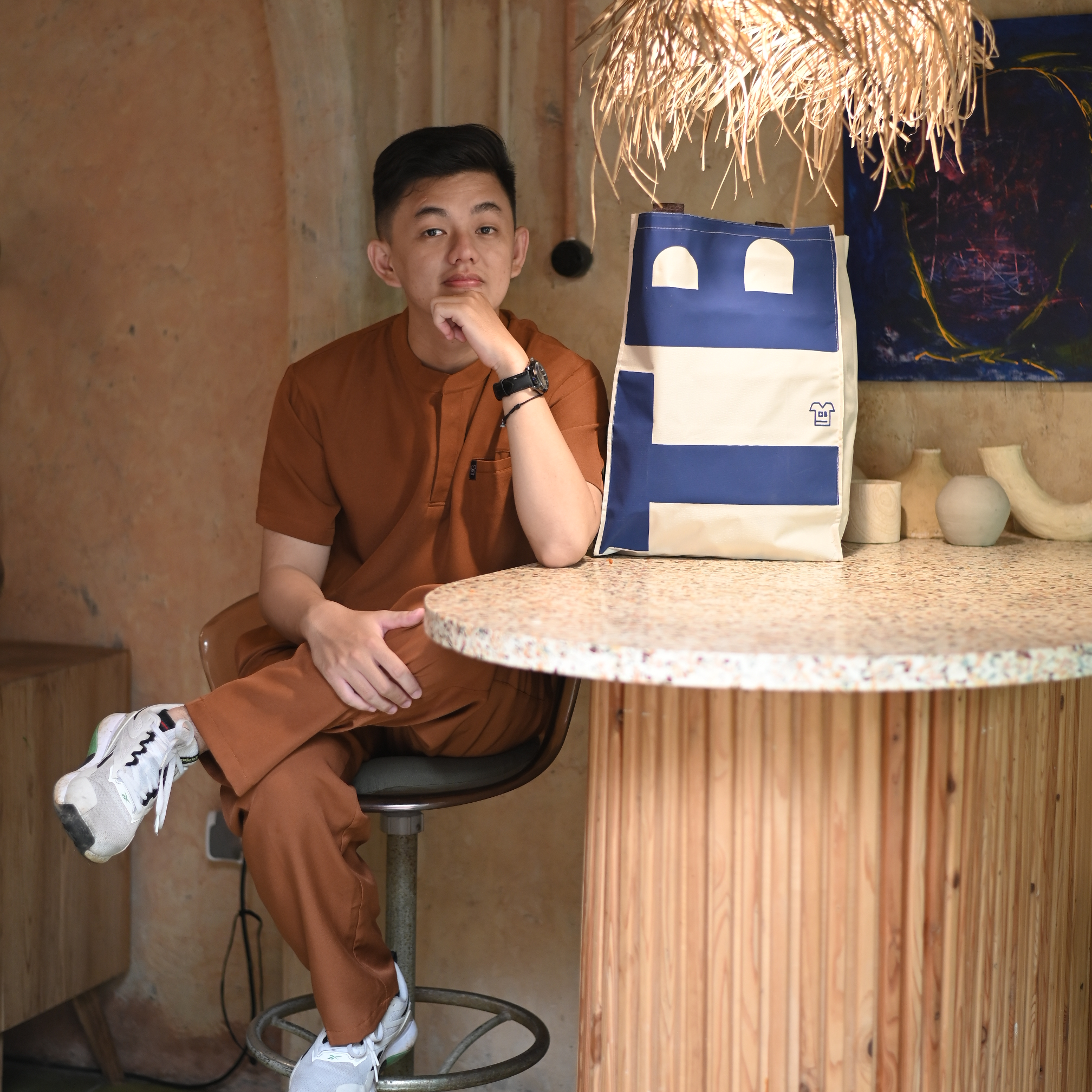 Empirical - Mandarin Short Sleeve Set (Regular Pants) - Caramel